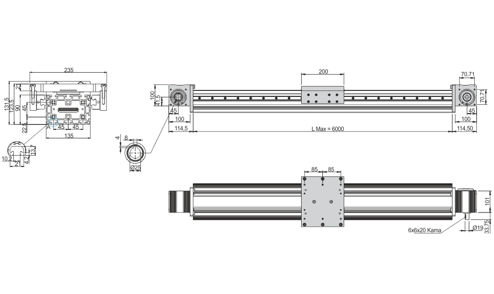 90x135 Linearmodul mit Zahnriementrieb 8M 50 – Technische Zeichnung