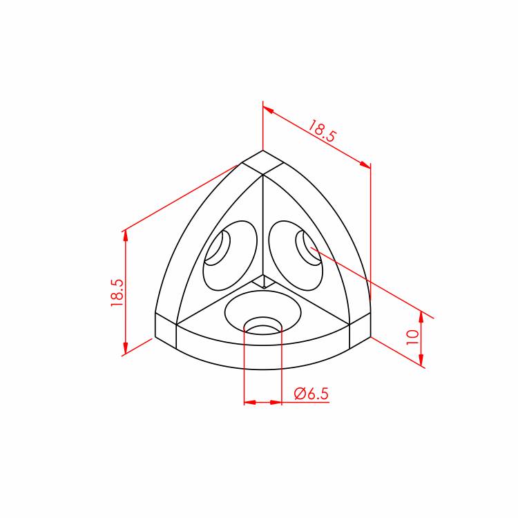 20x20 Radius-Eckverbindung – Technische Zeichnung