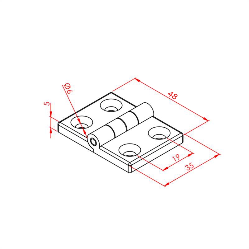 30x30 Scharnier (Schmale Serie) – Technische Zeichnung