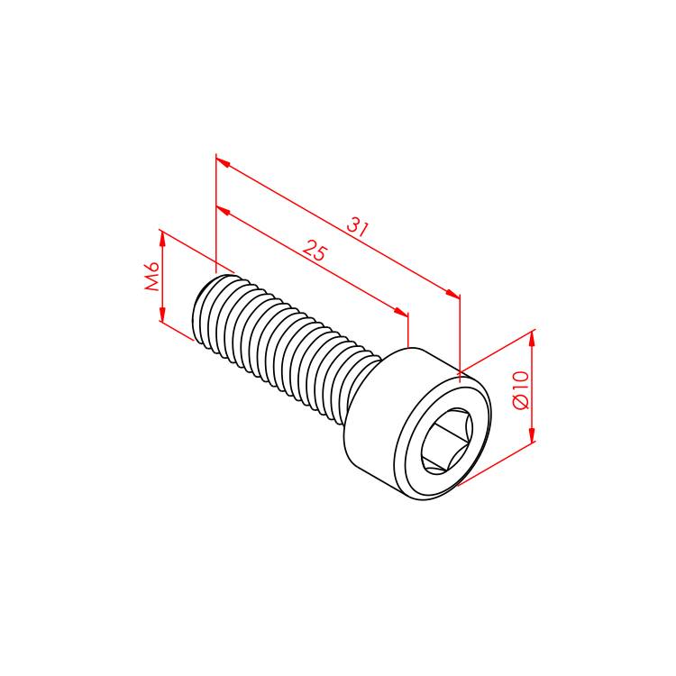 Imbus-Schraube M6x25 – Technische Zeichnung