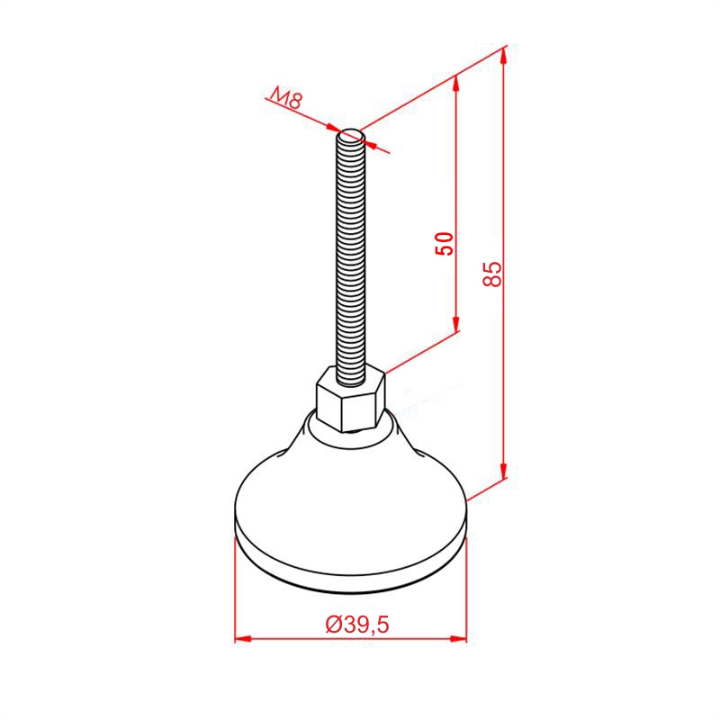 Metall Fuß M8 – Technische Zeichnung