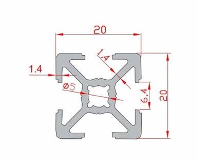 20x20 Profil leicht, schwarz – Technische Zeichnung