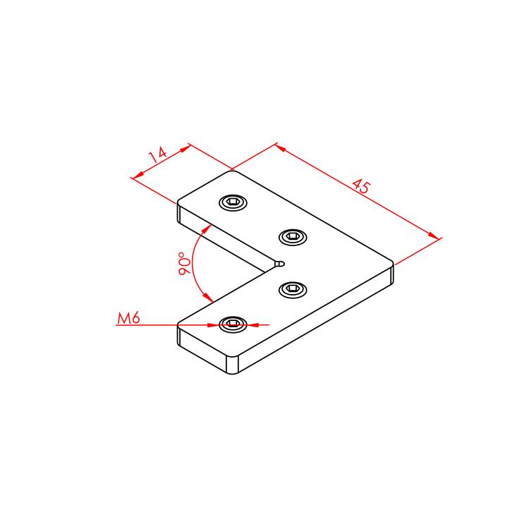 30x30 – 40x40 90° Verbindungsstück 8 – Technische Zeichnung