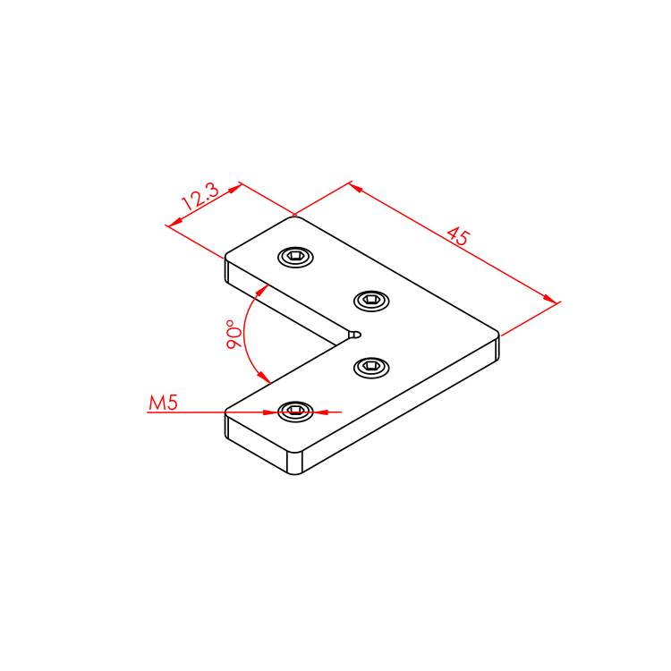 25x25 90° Verbindungsstück – Technische Zeichnung