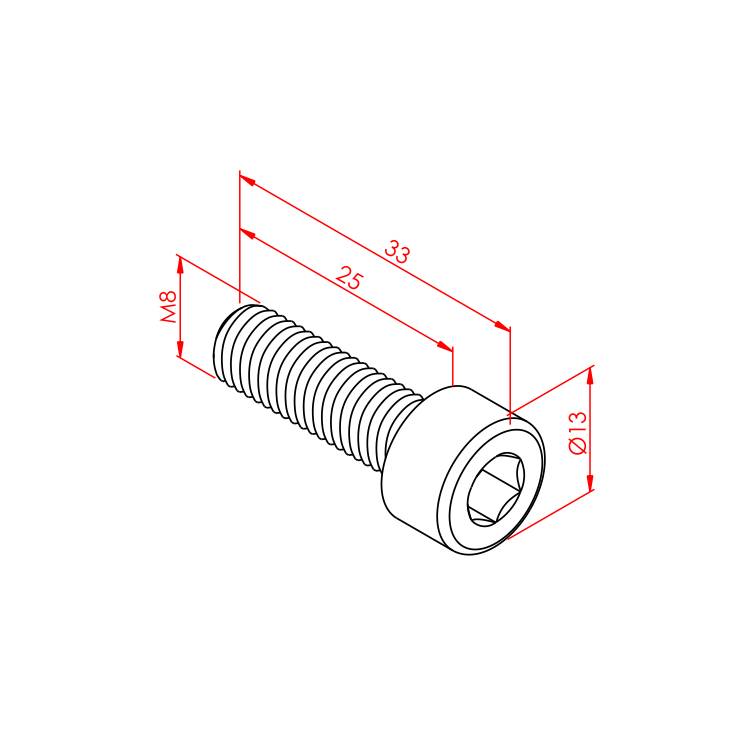Imbus-Schraube M8x25 – Technische Zeichnung