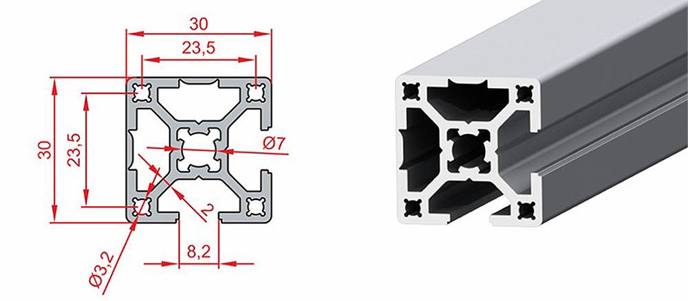 30x30 Profil geschlossen – Technische Zeichnung