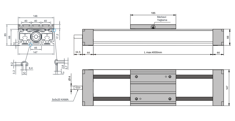 65x145 Linear Kompakt Modul – Technische Zeichnung