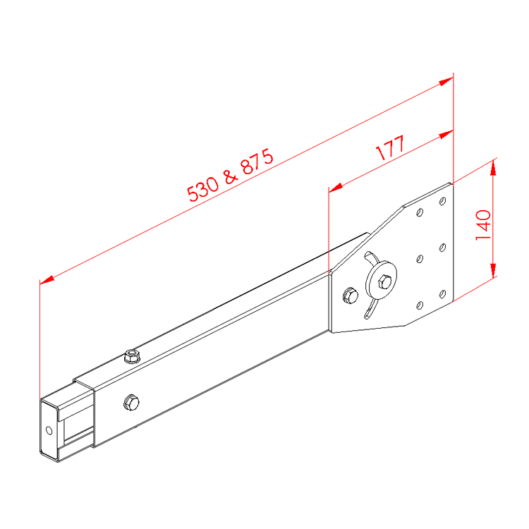 23x75 Metallfuß, Abgestuft Klein – Technische Zeichnung