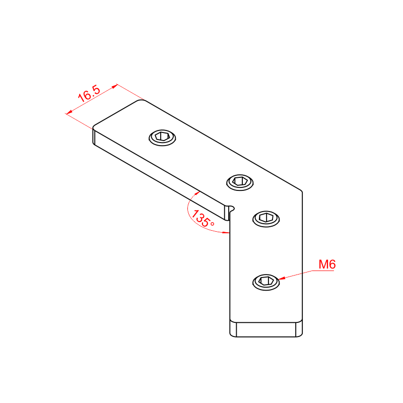 40x40 135° Anschlussstück – Technische Zeichnung