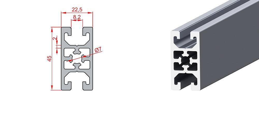 22,5x45 Paneelprofil – Technische Zeichnung