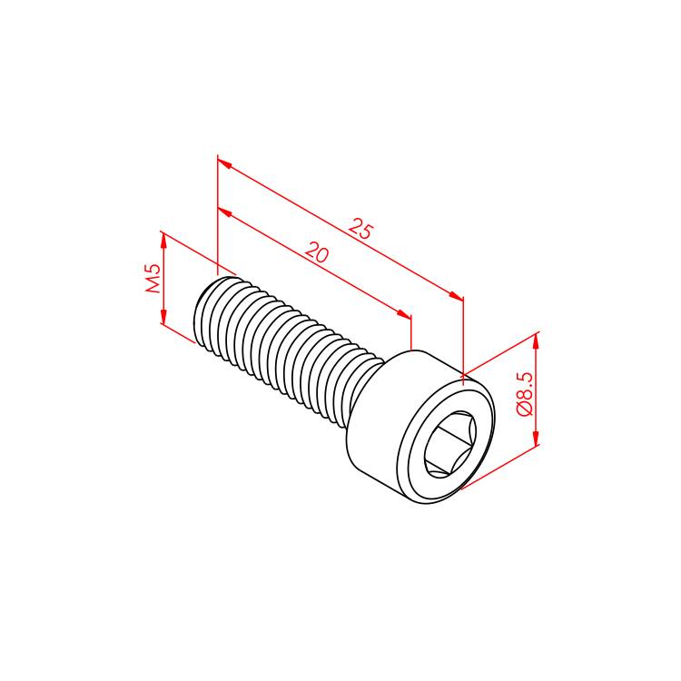 Imbus-Schraube M5x20 – Technische Zeichnung