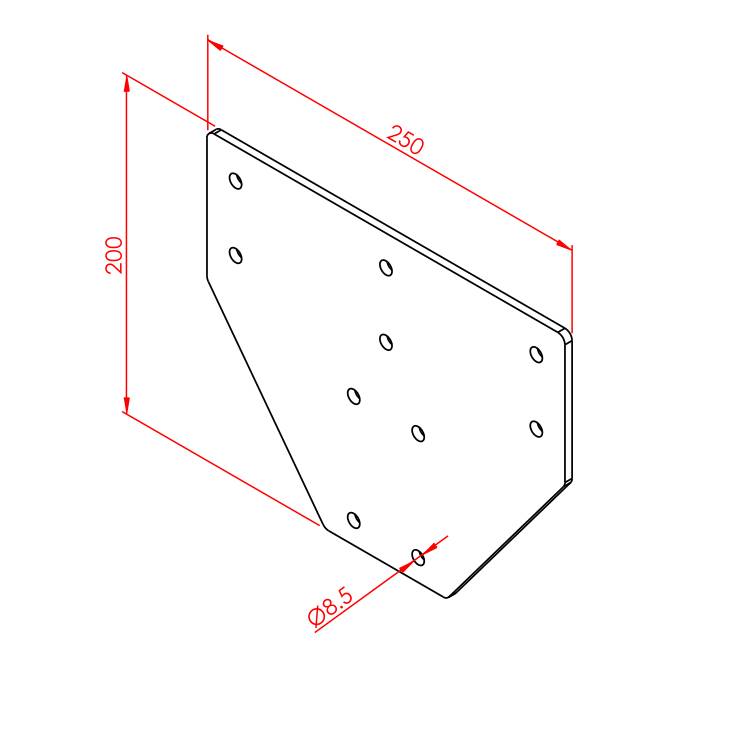 90x90 Dreifach-Verbindungsplatte – Technische Zeichnung