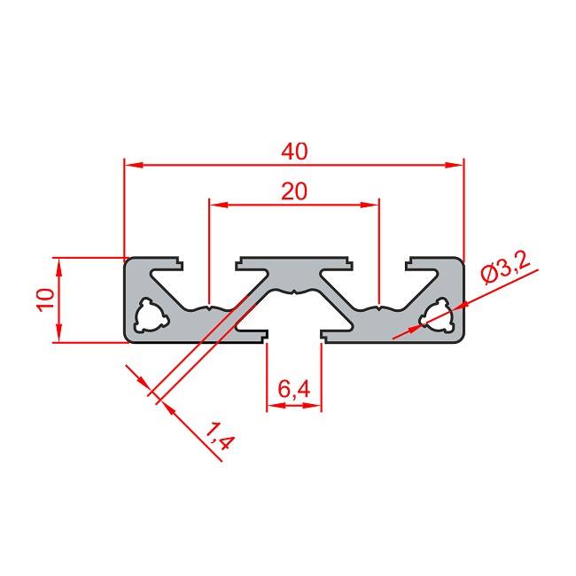 10x40 Oberflächenbeschichtung Profil – Technische Zeichnung