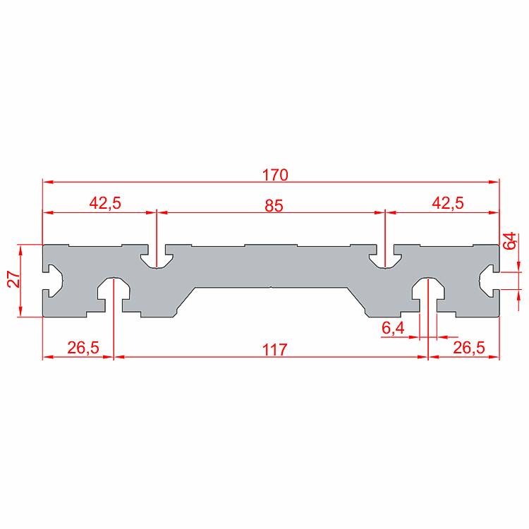 27x170 Oberflächenbeschichtung Profil – Technische Zeichnung