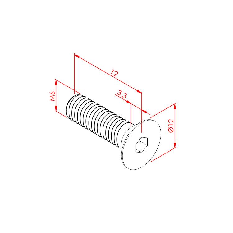 Senkkopfschraube M6x12 – Technische Zeichnung