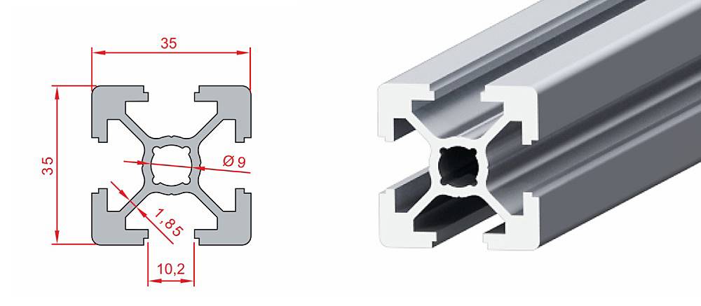 35x35 Profil schwer – Technische Zeichnung