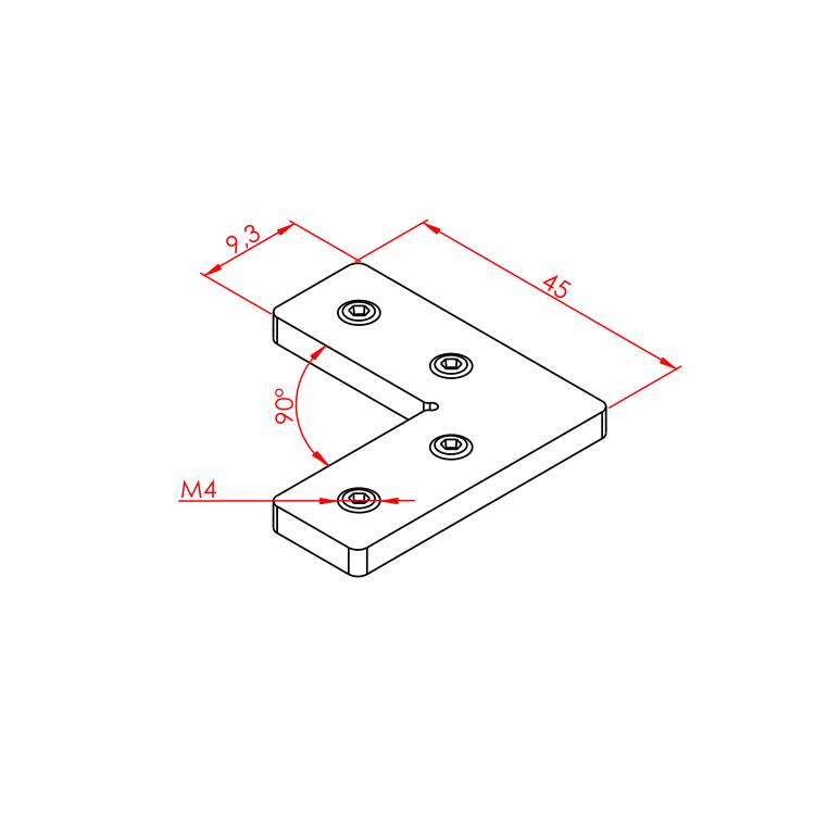 20x20 90° Verbindungsstück – Technische Zeichnung
