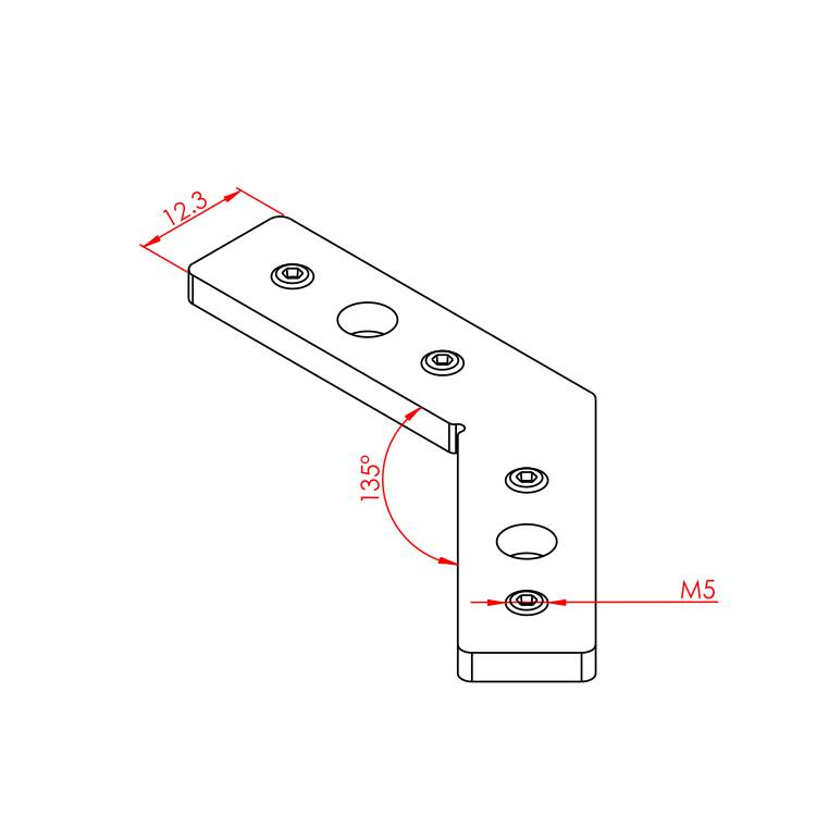 25x25 135° Anschlussstück – Technische Zeichnung