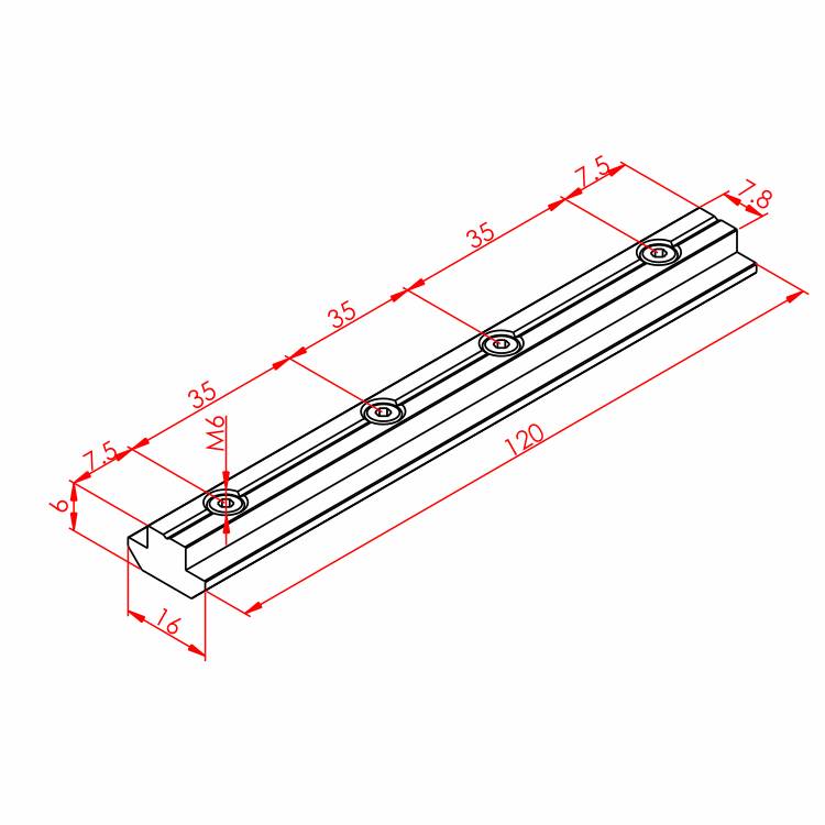 Lange T-Kanal-Mutter 8 – Technische Zeichnung