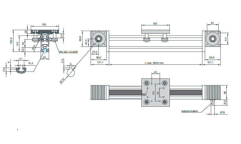 45x90 Modul mit Zahnriementrieb – Technische Zeichnung