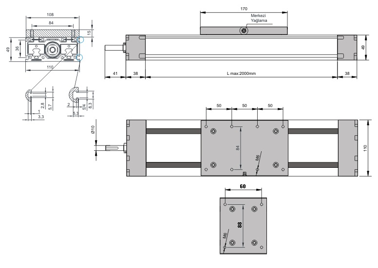 50x110 Linear Kompakt Modul – Technische Zeichnung