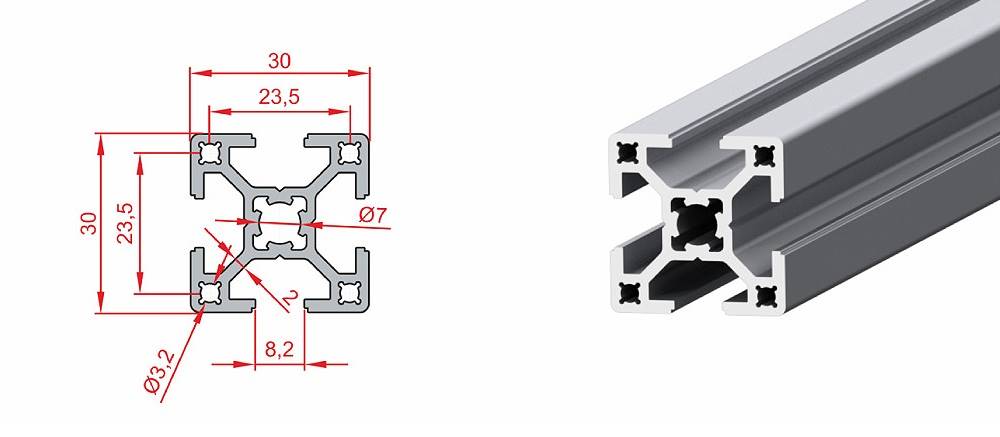 30x30 Profil leicht – Technische Zeichnung