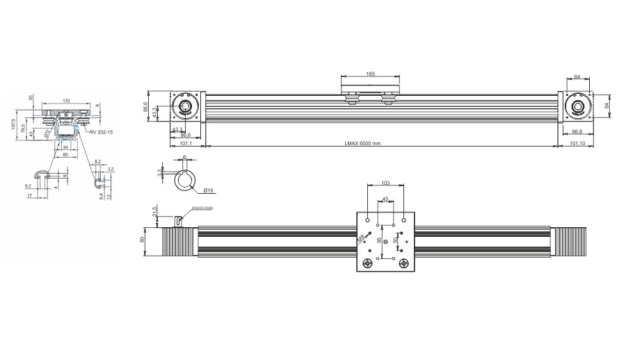 80X80 Modul mit Zahnriementrieb – Technische Zeichnung