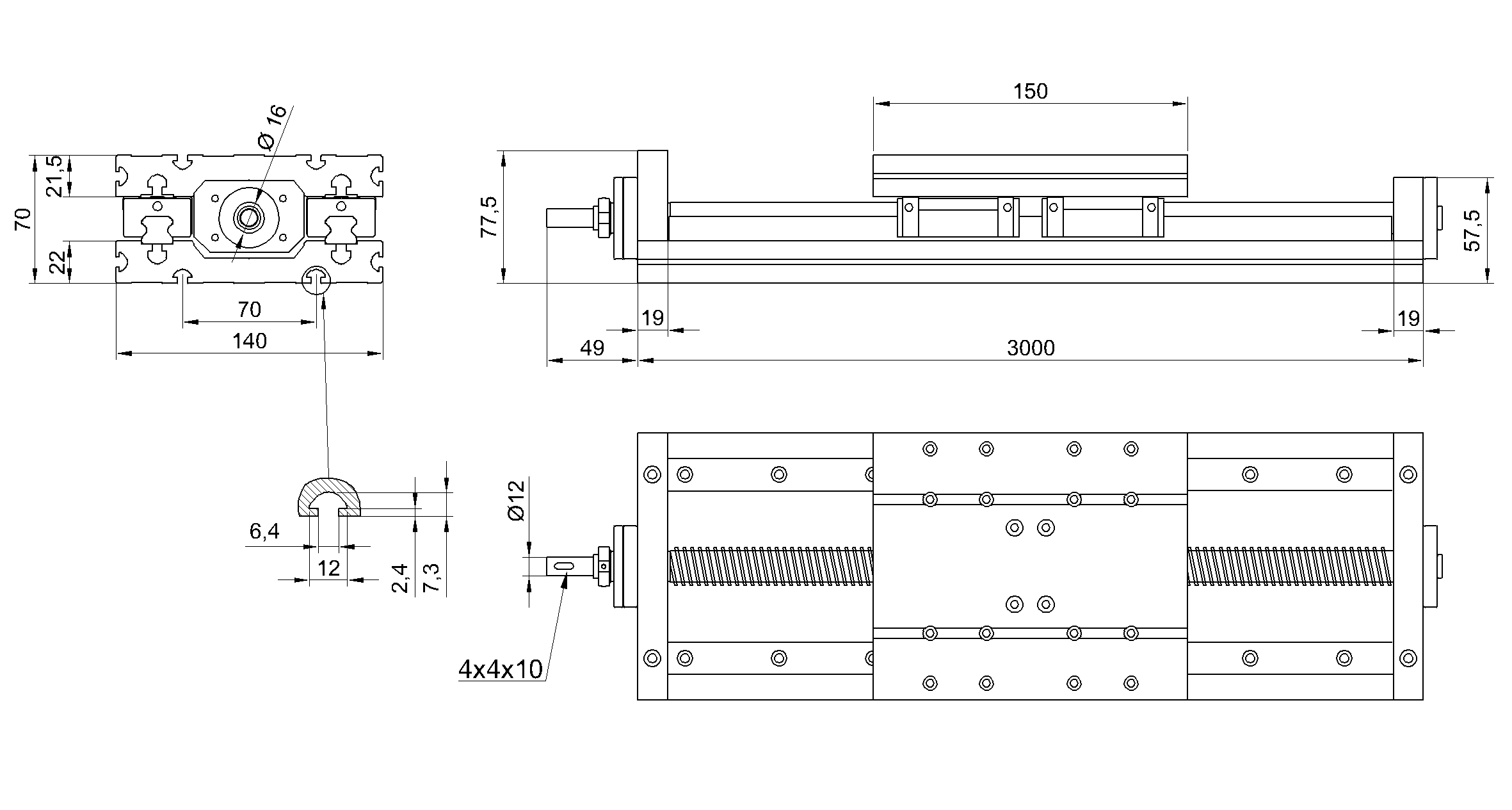 DKZM 15 Linearmodul – Technische Zeichnung
