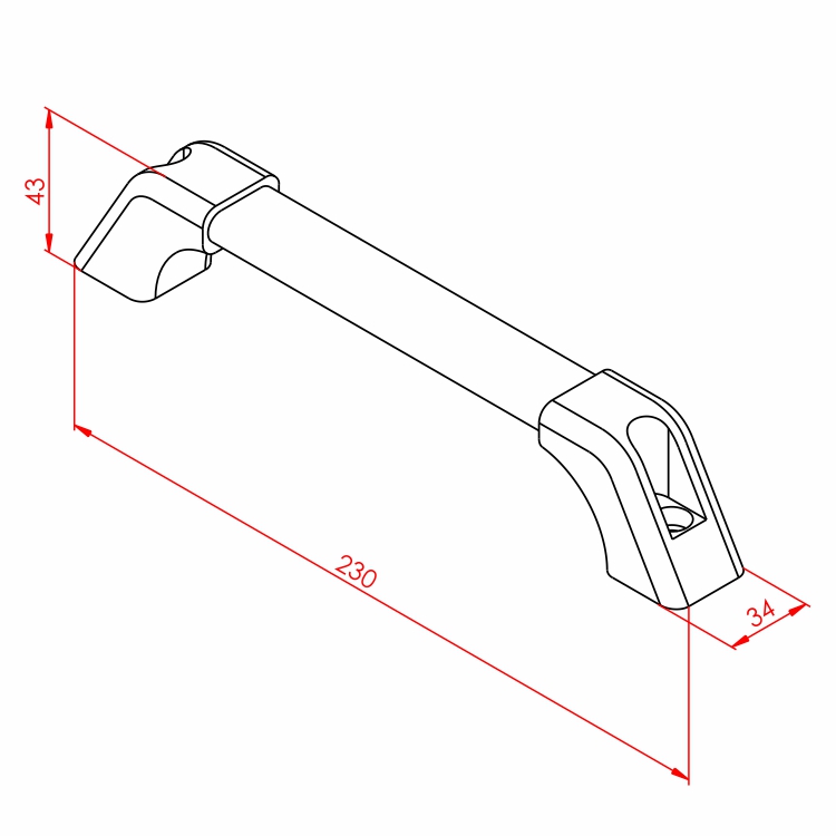 Aluminium-Rohrgriff Oval – Technische Zeichnung