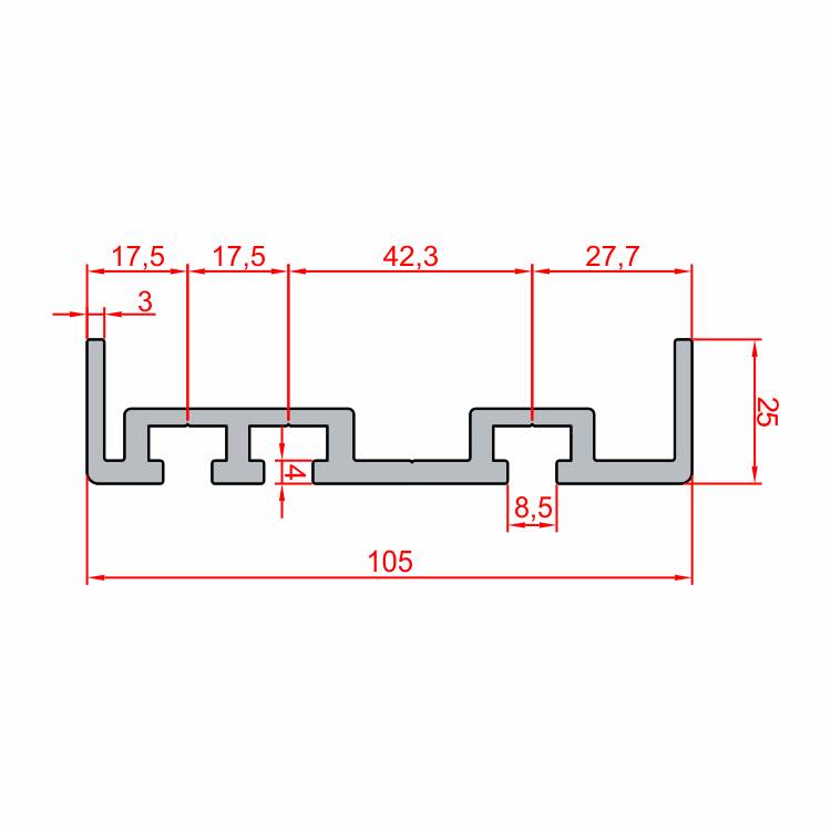 25x105 Förderband Profil – Technische Zeichnung