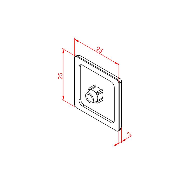 25x25 Profilabdeckung – Technische Zeichnung