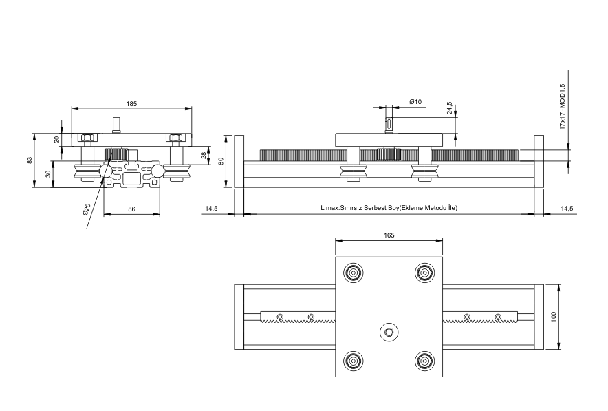 Ø20 Zahnstangen Block Modul – Technische Zeichnung