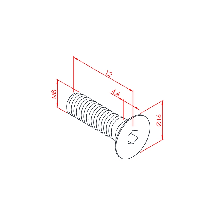 Senkkopfschraube M8x12 – Technische Zeichnung