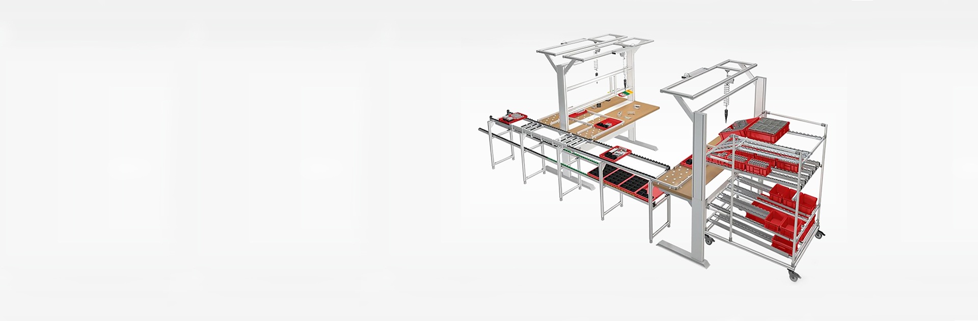 Arbeitstische, Regalsysteme und Transportwagen aus Aluminiumprofilen